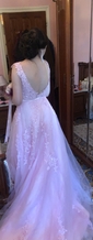 Princess Scoop Neck Sweep Train Lace Tulle Sashes / Ribbons Prom Dresses