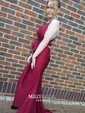 Trumpet/Mermaid Sweep Train V-neck Silk-like Satin Prom Dresses