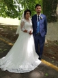 Ball Gown Illusion Tulle Court Train Wedding Dresses With Appliques Lace