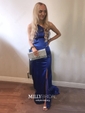 Trumpet/Mermaid One Shoulder Satin Sweep Train Split Front Prom Dresses