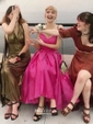 Ball Gown/Princess Asymmetrical V-neck Satin Prom Dresses