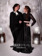 Ball Gown Scoop Neck Satin Tulle Floor-length Beading Prom Dresses