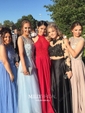 A-line Scoop Neck Satin Floor-length Appliques Lace Prom Dresses