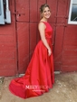 Princess Scoop Neck Satin Floor-length Beading Prom Dresses