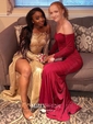 Sheath/Column Off-the-shoulder Jersey Sweep Train Prom Dresses