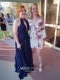 A-line Scoop Neck Chiffon Sweep Train Appliques Lace Prom Dresses