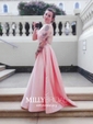 Princess Halter Satin Sweep Train Beading Prom Dresses