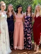 A-line Floor-length V-neck Silk-like Satin Split Front Prom Dresses