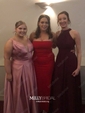 A-line Sweep Train V-neck Silk-like Satin Split Front Prom Dresses