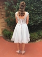 A-line Scoop Neck Tulle Short/Mini Appliques Lace Pretty Short Prom Dresses