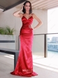 Sheath/Column Floor-length V-neck Silk-like Satin Buttons Prom Dresses