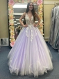 Ball Gown V-neck Tulle Lace Floor-length Appliques Lace Prom Dresses