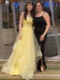 Glitter V-neck Princess Floor-length Cascading Ruffles Prom Dresses