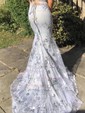 Trumpet/Mermaid Sweep Train V-neck Tulle Sequins Prom Dresses