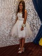 A-line Sweetheart Tulle Short/Mini Beading Short Prom Dresses