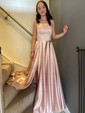 A-line Square Neckline Silk-like Satin Sweep Train Split Front Prom Dresses