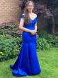 Trumpet/Mermaid Off-the-shoulder Satin Sweep Train Ruffles Prom Dresses