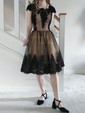 Ball Gown Square Neckline Tulle Knee-length Appliques Lace Short Prom Dresses