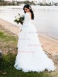 Tulle Stretch Crepe Scoop Neck A-line Sweep Train Cascading Ruffles Wedding Dresses