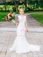 Trumpet/Mermaid V-neck Organza Sweep Train Wedding Dresses With Tiered
