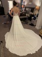 Chiffon V-neck A-line Sweep Train Lace Wedding Dresses