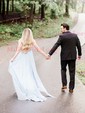 A-line V-neck Chiffon Sweep Train Wedding Dresses With Split Front