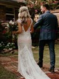 Sheath/Column V-neck Lace Sweep Train Wedding Dresses