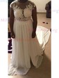 A-line Illusion Chiffon Sweep Train Wedding Dresses With Appliques Lace