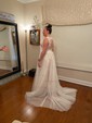 Custom A-line V-neck Tulle Appliques Lace Court Train Open Back Wedding Dresses