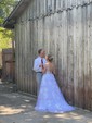 Tulle V-neck A-line Sweep Train Appliques Lace Wedding Dresses
