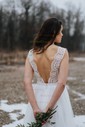 Lace Tulle V-neck A-line Floor-length Buttons Wedding Dresses