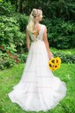 Lace Tulle V-neck A-line Floor-length Buttons Wedding Dresses