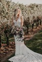 Trumpet/Mermaid V-neck Lace Court Train Wedding Dresses With Pockets