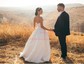 Satin V-neck A-line Sweep Train Ruffles Wedding Dresses