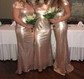 Sheath/Column Scoop Neck Sequined Short Sleeve Backless Bridesmaid Dresses