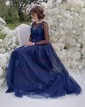 Ball Gown V-neck Tulle Sweep Train Beading Prom Dresses