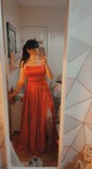 A-line Square Neckline Silk-like Satin Sweep Train Split Front Prom Dresses