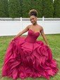 Ball Gown Sweetheart Organza with Ruffles Sweep Train Burgundy Original Prom Dresses