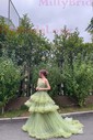 Ball Gown Sweetheart Tulle Sweep Train Tiered Prom Dresses