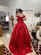 Ball Gown/Princess Floor-length Off-the-shoulder Satin Appliques Lace Prom Dresses