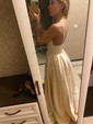Ball Gown V-neck Satin Floor-length Pockets Prom Dresses