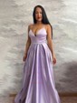 Ball Gown V-neck Satin Floor-length Pockets Prom Dresses