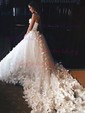 Ball Gown Sweetheart Tulle Chapel Train Wedding Dresses With Flower(s)