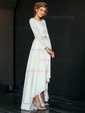 A-line Scoop Neck Stretch Crepe Asymmetrical Wedding Dresses With Buttons