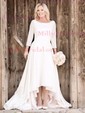 A-line Scoop Neck Stretch Crepe Asymmetrical Wedding Dresses With Buttons