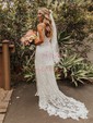 Lace V-neck Sheath/Column Sweep Train Split Front Wedding Dresses