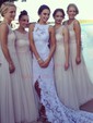 Lace High Neck Trumpet/Mermaid Court Train Split Front Wedding Dresses