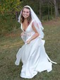 Satin V-neck A-line Sweep Train Bow Wedding Dresses