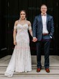 Lace Off-the-shoulder Sheath/Column Sweep Train Wedding Dresses