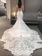 Stretch Crepe V-neck Trumpet/Mermaid Court Train Appliques Lace Wedding Dresses
